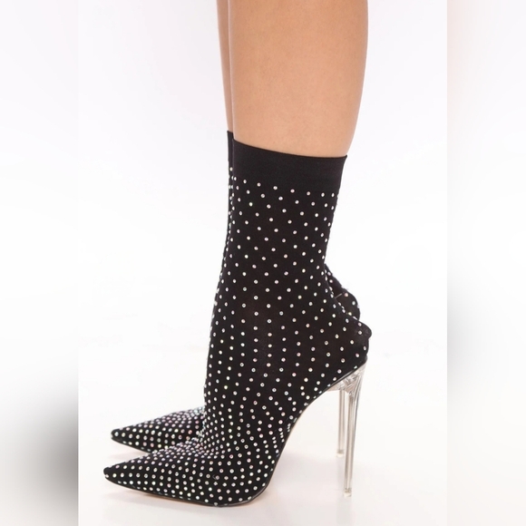 Size 10 Fashion Nova Black Rhinestone Sock Booties - Picture 2 of 10